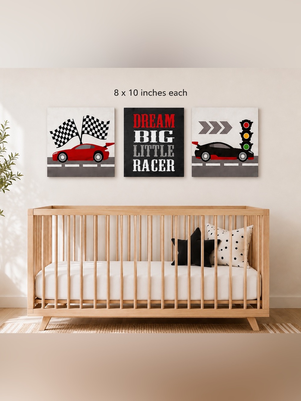 Dream Big Little Racer Wall Art Trio - Red, Black, White 8x10